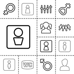 Gender icons. set of 13 editable outline gender icons