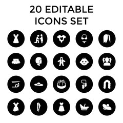 Girl icons. set of 20 editable filled girl icons