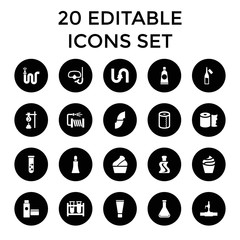 Tube icons. set of 20 editable filled tube icons