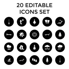 Season icons. set of 20 editable filled season icons