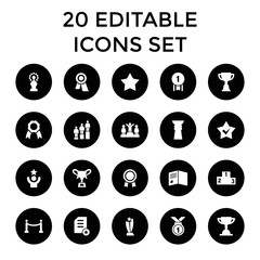 Award icons. set of 20 editable filled award icons