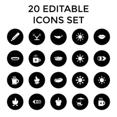 Hot icons. set of 20 editable filled hot icons