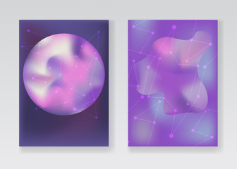 Abstract pale purple or violet space backgrounds with gradient planets, stardust and light connected stars or network for fashion flyer, brochure design. Creative posters set, covers design
