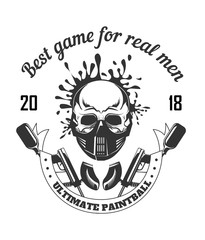 Paintball sport club with best game for real men slogan monochrome logotype.