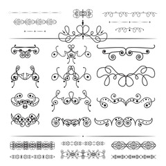 Floral and lace design elements set, ornamental vintage frames with circles in black color. Page decoration. Isolated on white background