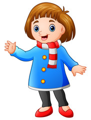 Cartoon happy girl in winter clothes