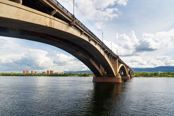 Communal bridge across the Yenisei river. Krasnoyarsk, Russia
