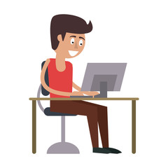 Guy on desk with laptop