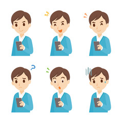 男性　パパ　電話　携帯　スマホ　表情　ポーズ