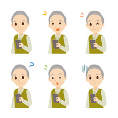 男性　おじいさん　電話　携帯　スマホ　表情　ポーズ