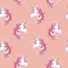 Unicorn and rainbow seamless pattern isolated on white background