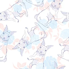 Deurstickers Konijn schattig naadloos patroon met aquarel konijnen. Paashazen en stippen