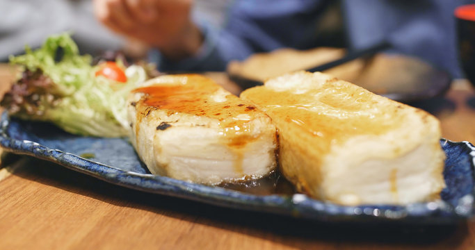 Japanese style tofu dish in restaurant