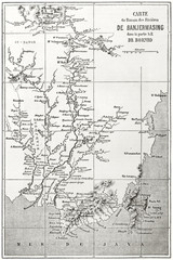 Fototapeta na wymiar Old map realized in ancient sepia tone of Banjarmasin region South-Eastern Borneo. Created by Erhard and Bonaparte published on Le Tour du Monde Paris1862