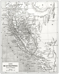 Ancient grayscale California map. Created by Erhard and Bonaparte published on Le Tour du Monde Paris 1862