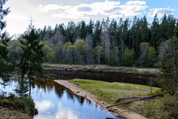 colorful lake river in countryside in summer