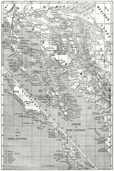 Old topographic map of Sonora state and California peninsula (Mexico) with High California coast insert map. By unidentified author published on Le Tour du Monde Paris 1862