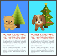 Fototapeta premium Merry Christmas Set of Dogs Vector Illustration
