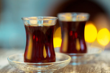 Christmas hot  tea, and light bokeh