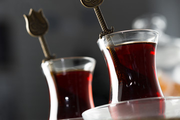 Traditional turkish tea close up