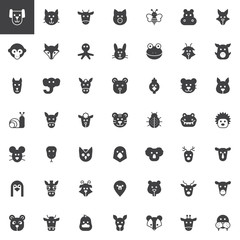 Animal head vector icons set, modern solid symbol collection, filled style pictogram pack. Signs, logo illustration. Set includes icons as  face, insects, bird, marine pets, fauna, nature
