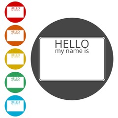 Hello my name card, with Copy Space icons set 