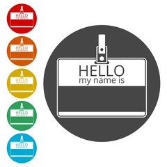 Hello my name card, with Copy Space icons set 