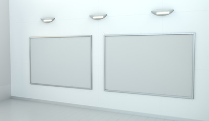 Two white blanks canvas on a wall 3D rendering