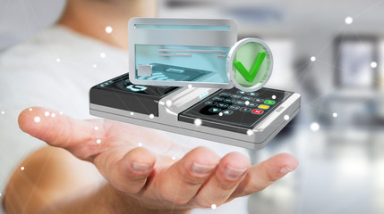 Businessman using contactless terminal payment 3D rendering