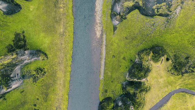 Aerial Flyover Epic IcelandRiver Canyon Landscape Golden Hour Sunset Colors Arctic Environment Amazing Travel Destination Ecology Nature