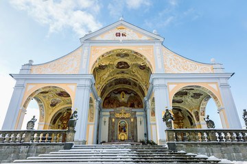 Obraz premium Church of baroque monastery at Svata Hora -The Holy Mountain. Pribram, Czech Republic