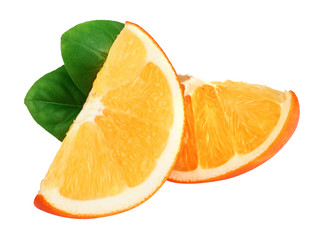Orange slices with leaf isolated on the white background
