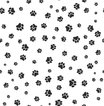 Dog paw print seamless. Template for your design. Vector illustration. Isolated on white background