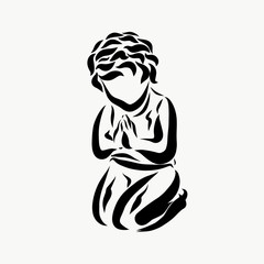 A little curly child prays