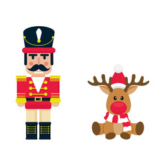 cartoon cute nutcracker and christmas deer