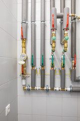 water heating system with green and red valves