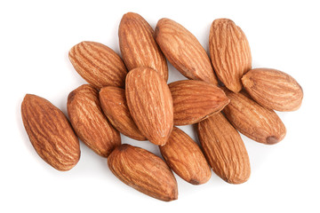almonds isolated on white background close up. Top view