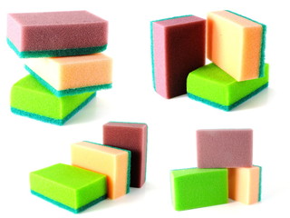 colorful kitchen sponges isolated on white background