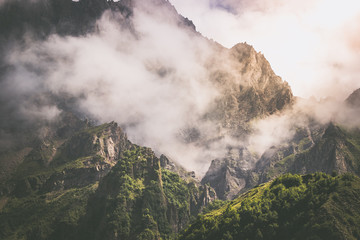 Kazbek Mountain in the fog, Caucasus, Georgia, Europe - landscape photography