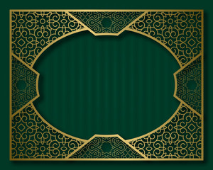 Vintage golden frame in oriental style. Vignette, nameplate or greeting card background template.