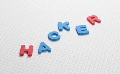 Obraz premium Alphabet letters spelling out hacker isolated on white checkered background