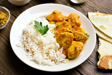 Tasty chicken curry with rice