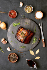 Grilled meat, top view