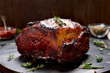 Roasted pork, close up view