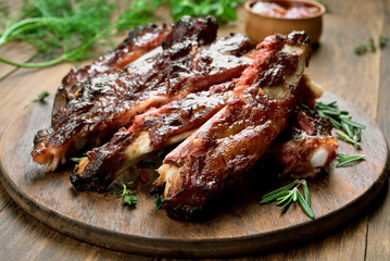 Grilled sliced barbecue pork ribs