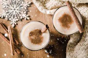 Traditional Eggnog Cocktail for Christmas Eve.