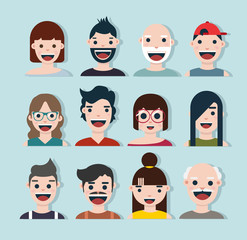 Flat avatar Happy people face collection