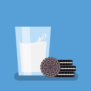 vector breakfast illustration, oreo cookies, glass of milk