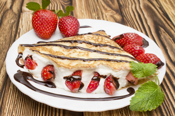 Crepes with Banana and strawberries