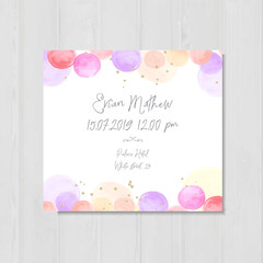 Baby shower invitation template, invite, card, watercolor bubbles, hand drawn illustration